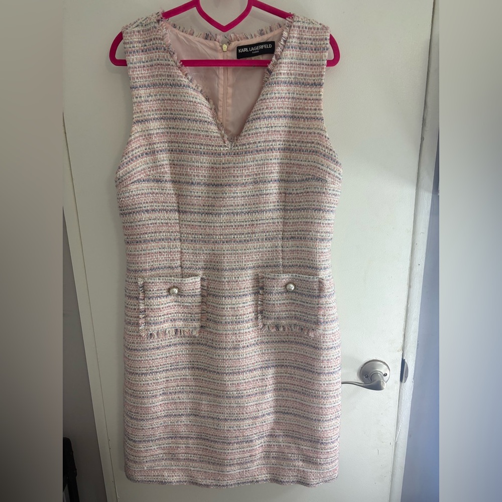 Karl Lagerfeld Pastel Multicolor Tweed Mini Dress Size 12 Used Good Condition